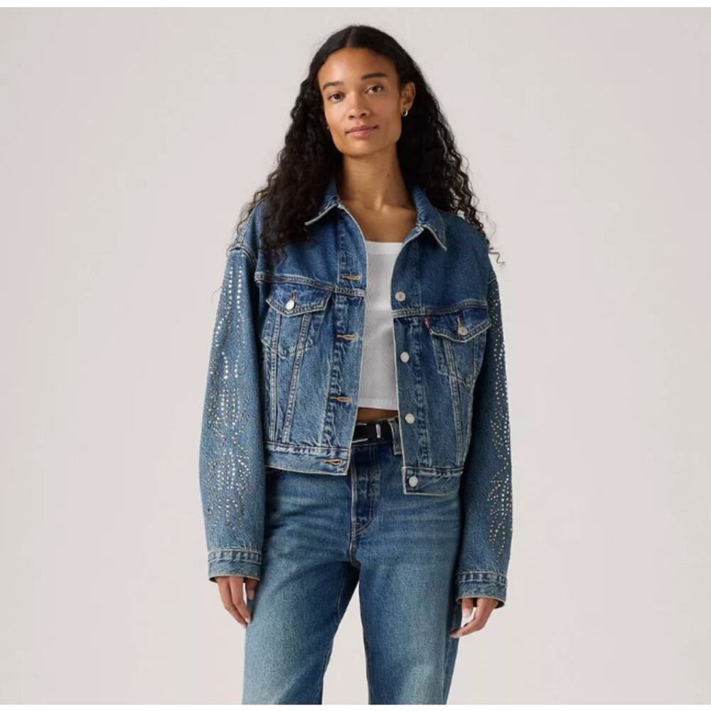 Levi's 90's Trucker Jacket Solargenic Medium Shrunken Rhinestone Denim Jacket